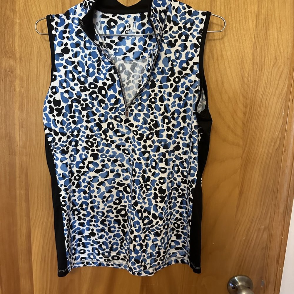Tail Tech Women S Blue Animal Print Sleeveless Golf Polo Top 1/4 Zip